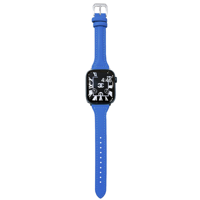 蓝色真皮适用iwatch表带克莱因蓝