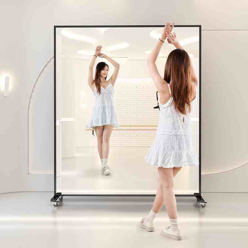 可移动舞蹈镜万向轮落地镜镜子练功房健身镜子穿衣镜家用瑜伽全身