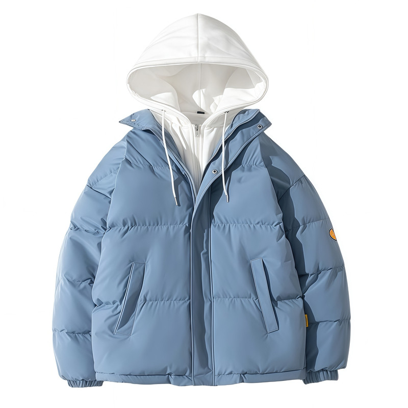 保罗加厚棉服冬装初中高中学生假两件男女连帽面包服加棉御寒神器