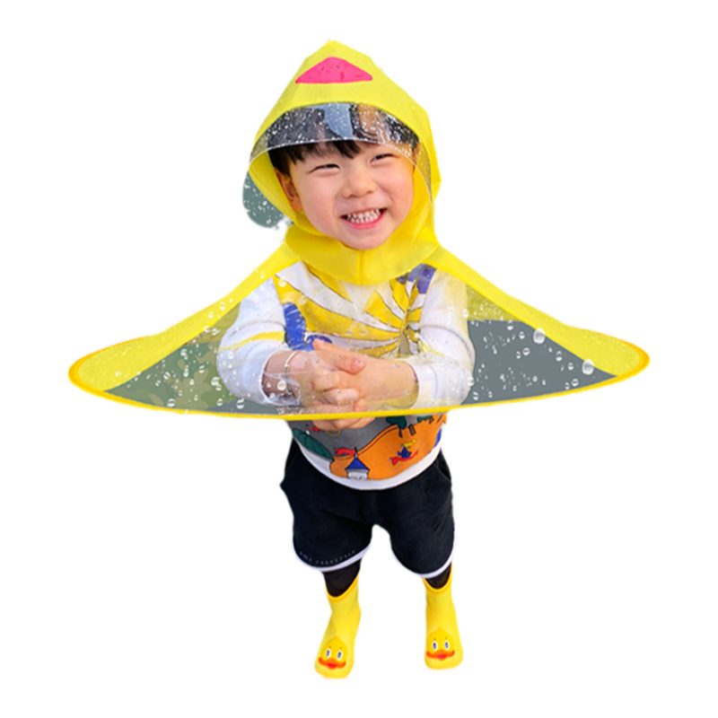 儿童飞碟雨衣小黄鸭斗篷式雨伞帽抖音男女幼儿园小孩网红宝宝雨衣