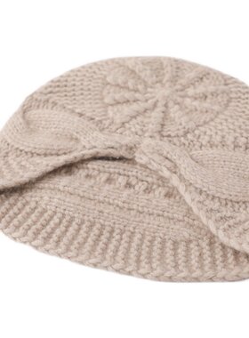 纯色加厚羊绒针织毛线帽秋冬女
