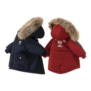 法国ANSEOLA儿童羽绒服长款男女童羽绒服2024新款宝宝红色拜年服