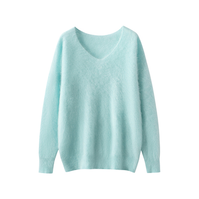 100%纯山羊绒衫女V领软糯拉绒