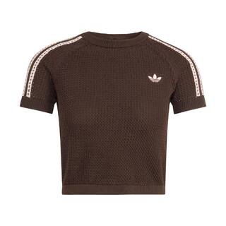 镂空针织露脐短款上衣运动短袖T恤女装adidas阿迪达斯三叶草