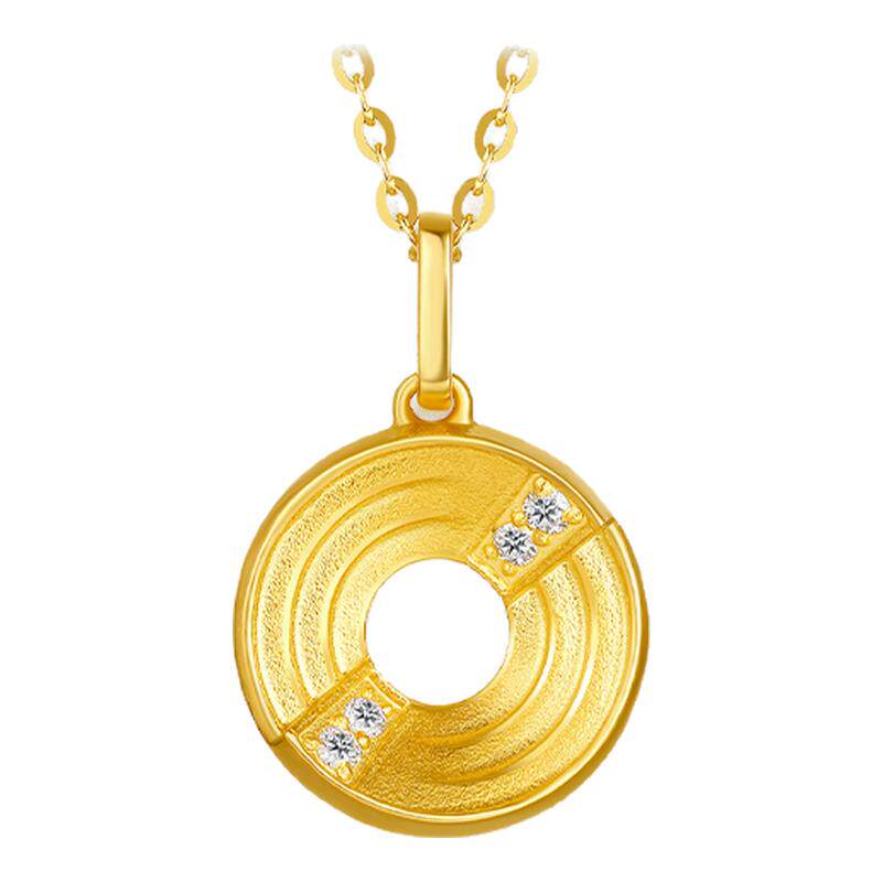 T周六福珠宝足金钻石星轮吊坠镶爱999系列高级黄金镶嵌女礼物颈饰