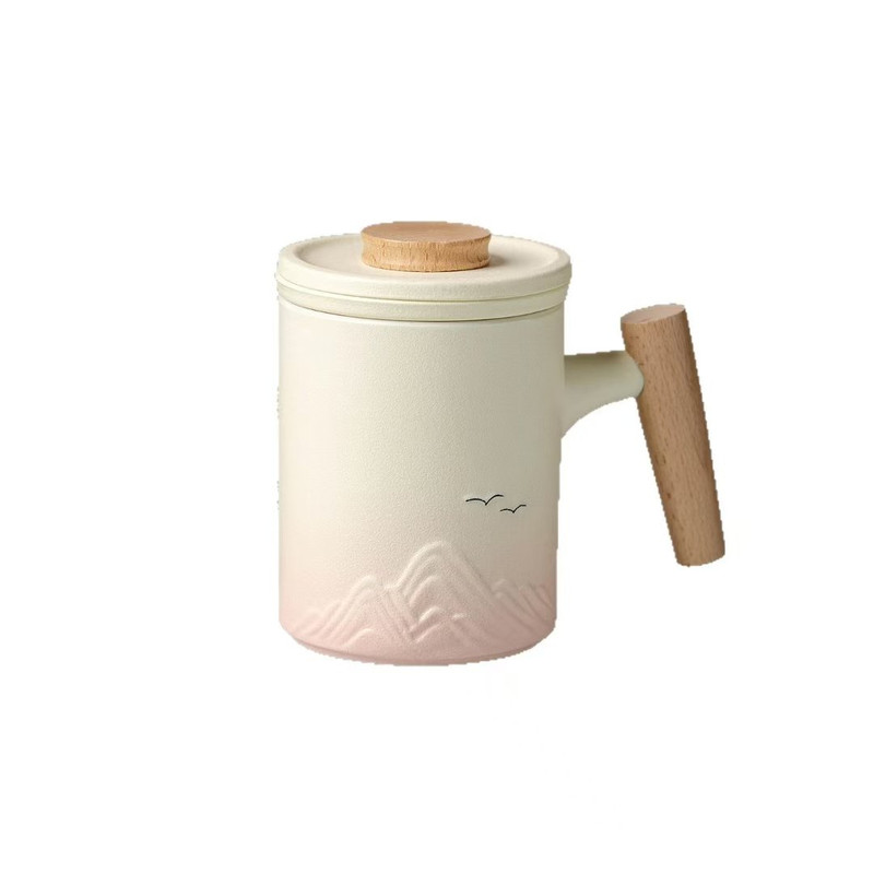 觅旅远山马克杯办公室水杯三件套陶瓷茶水分离杯带盖子过滤办公杯