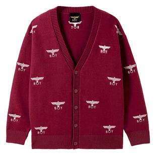 【雪意新春】BOYLONDON春情侣款满印V领本命年红色毛衣开衫N64900