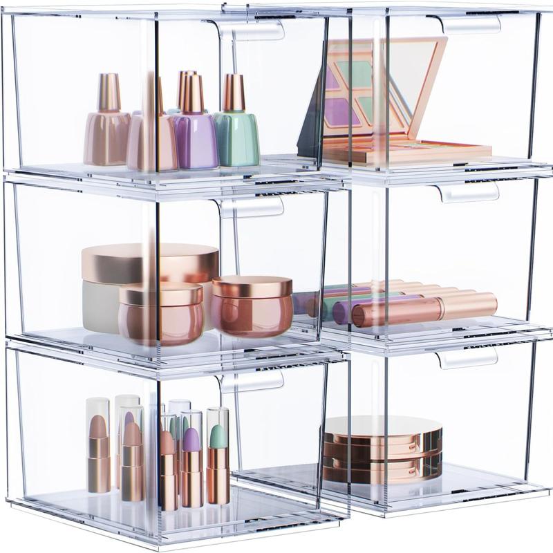 21亚马逊热销化妆品收纳盒透明塑料亚克力抽屉式叠加储物批发盒可