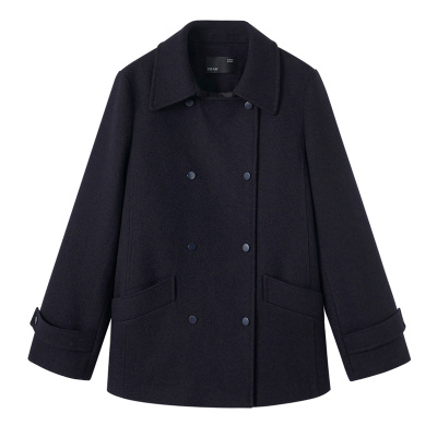 亦白百搭风衣领呢料羽绒外套大衣