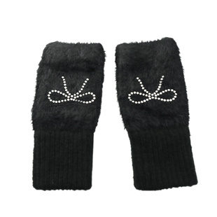 韩系氛围感蝴蝶结毛绒半指手套女冬季加厚保暖防寒手套漏指学生潮