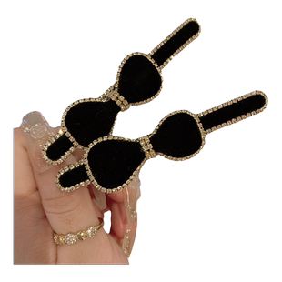 时尚蝴蝶结水钻发夹女韩版精致镶钻黑色丝绒鸭嘴夹气质刘海夹头饰