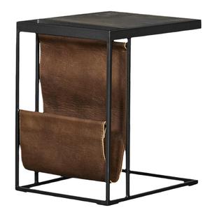 轻奢风意式真皮收纳沙发边几小户型家用设计师家具牛皮小桌子茶几