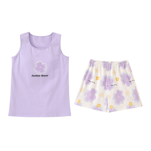 背心睡衣女夏季自带胸垫一体棉套装夏天薄款女生无袖家居服可外穿