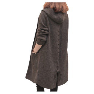 连帽中长款外套女针织开衫2025秋冬新款洋气时尚百搭外穿休闲大衣