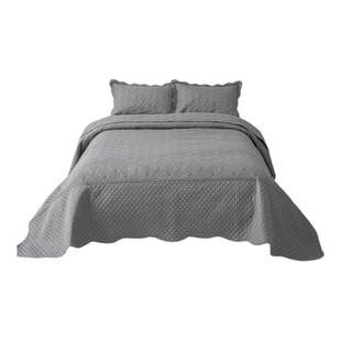 灰色耐脏扇形绗缝被单件夹棉素色床盖三件套水洗柔软床单空调被