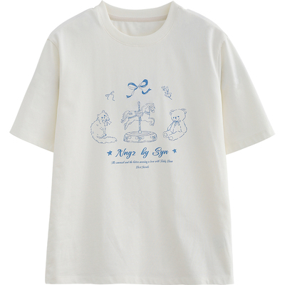 诺诺公主S1N初中生可爱印花T恤女青少年学生简约宽松显瘦短袖T恤