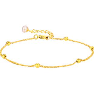 梦金园小金珠珍珠足银手链女轻奢小众精致转运珠纯银手饰生日礼物