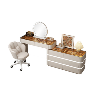 2025新款镜面梳妆台现代卧室简约高级感斗柜一体化妆桌实木床尾