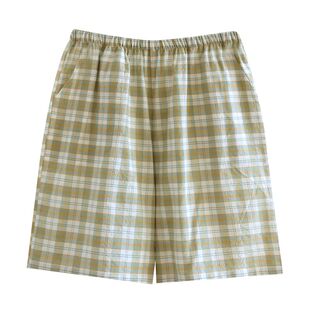春夏纯棉格子五分裤男情侣款家居短裤睡裤日系薄款可外穿沙滩裤