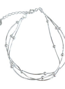 猫蛰S925纯银银珠三层蛇骨手链