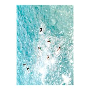 法国尼斯 治愈系蓝色调波浪泳池水花ins北欧清新装饰画 海报