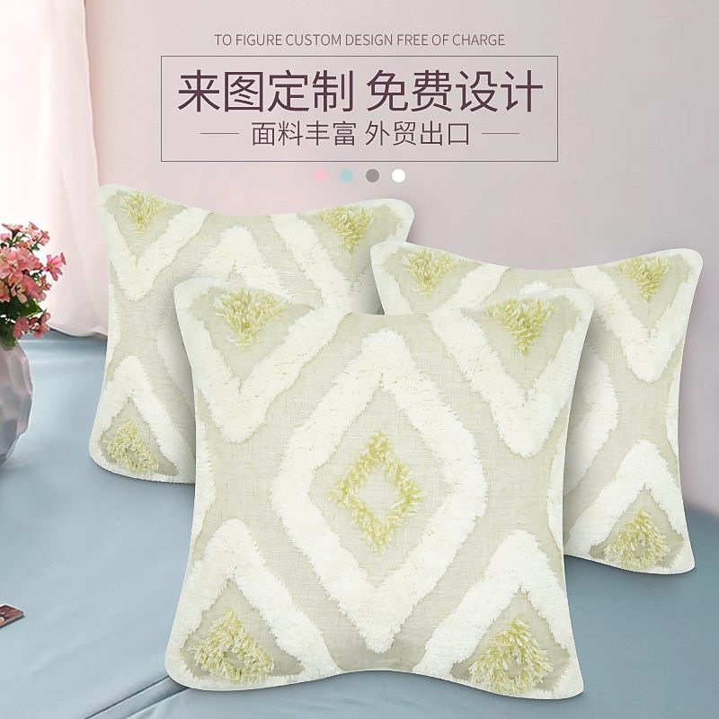 家居沙发簇绒抱枕刺绣枕头套麻牙刷绣欧式靠垫靠枕套北欧北欧风