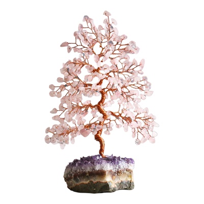 天然黄紫粉水晶发财树摆件碎石紫晶簇原石树家居办公室工艺品摆件