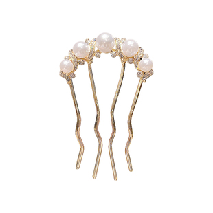 发簪u型盘发神器发钗簪子女珍珠四齿插梳u型夹丸子头发插发梳发夹