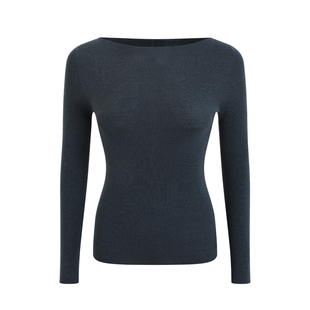 【扬子纱100%羊毛无缝衫】真18针岛精机一字领修身针织长袖打底衫