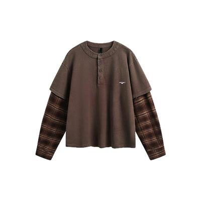 MRNEARLY美式复古假两件长袖T恤