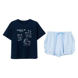 红豆情侣柔棉短袖短裤睡衣男女士套头印花夏季凉感外穿家居服套装
