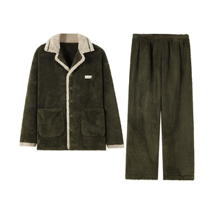 可人儿睡衣男冬季珊瑚绒加厚加绒保暖可外穿翻领男士舒棉绒家居服