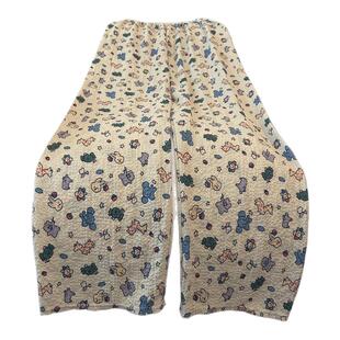 高个子加长版睡裤女夏季薄款垂感印花泡泡棉阔腿裤休闲拖地家居裤