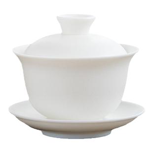 德化陶瓷羊脂玉白瓷三才盖碗泡茶碗防烫大号单个复古手工素烧