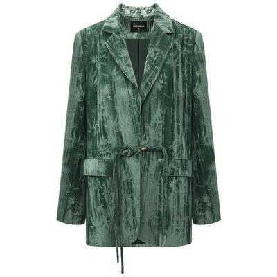 COCOBELLA竹叶拓印压褶丝绒西装