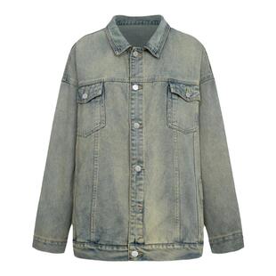 YORAINBOW 春季黄泥色牛仔外套夹克男做旧水洗美式街头情侣上衣潮