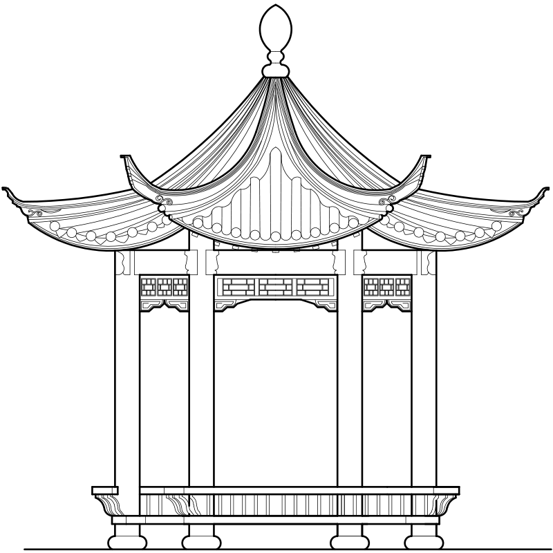 六角飞檐仿古亭cad混凝土结构