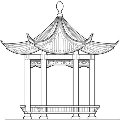 六角飞檐仿古亭cad混凝土结构