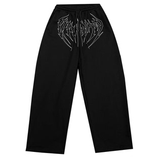 Breathedivinity宽松毛圈棉长裤潮流大印花直筒阔腿裤跑步训练裤