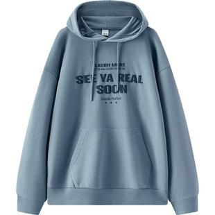 森马卫衣男春季时尚字母印花上衣情侣宽松抽绳连帽服简约百搭通勤