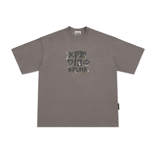 XPX 周柏豪 涂鸦团队字体LOGO贴布烫钻石印花短袖T恤
