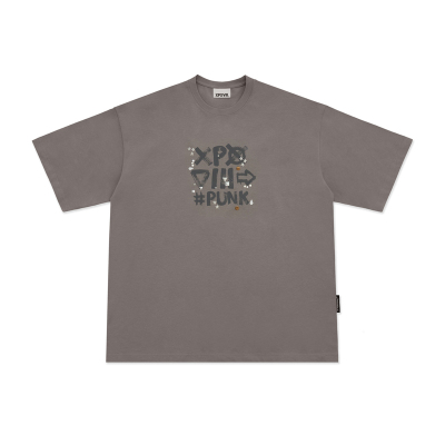 XPX 周柏豪 涂鸦团队字体LOGO贴布烫钻石印花短袖T恤