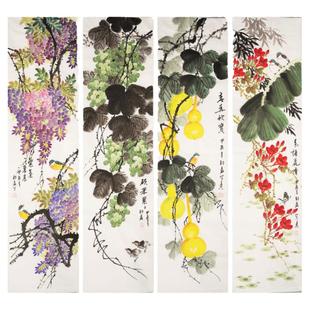 国画写意花鸟画四条屏装饰画紫气东来字画葫芦手绘水墨画邵磊0050