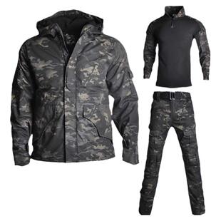 秋冬季户外战术迷彩冲锋衣套装男女士加绒加厚防风外套登山服防水