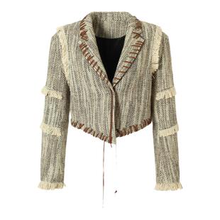 BE ALLKABUTO原创废土游牧流苏毛边休闲西装外套编织呢料修身显瘦