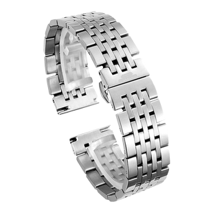 北京手表真皮表带男士机械表适用20mm银色钢带蝴蝶扣针扣皮带表带