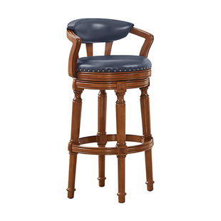 美式吧台椅真皮实木家用前台高脚椅书房旋转吧凳高脚凳咖啡店吧椅
