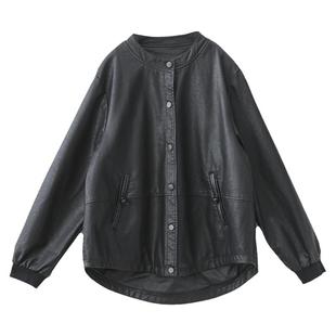 春秋小个子黑色pu皮皮衣外套女宽松显瘦休闲时尚洋气短款夹克上衣