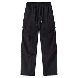 From Mars 快步向前 美式褶皱设计感裤子男高街宽松直筒薄款长裤