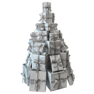 银色圣诞树装饰礼物盒美陈拍摄摆件橱窗陈列堆头节庆成品包装盒